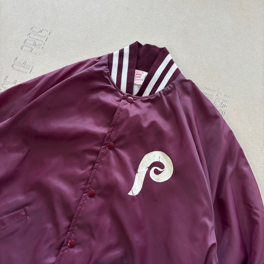 Vintage 80s Philadelphia Phillies Baseball Varsity Jacket Maroon